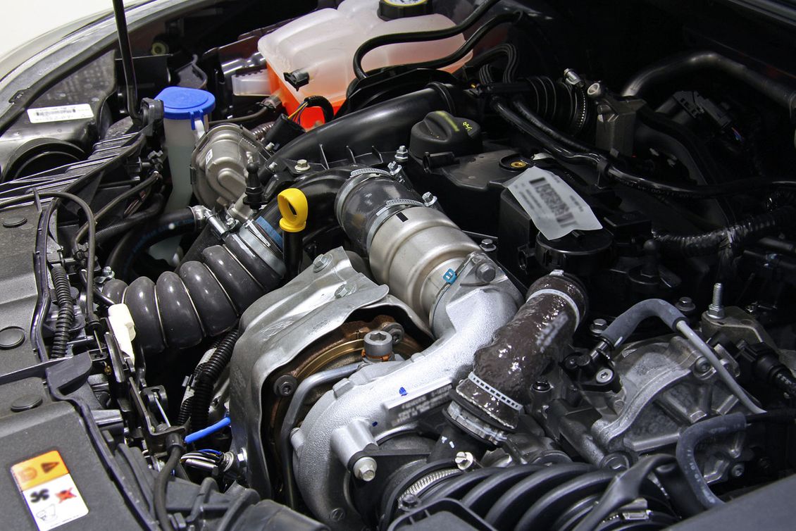 A cars engine during a MOT