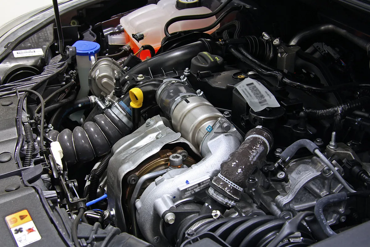A cars engine during a MOT